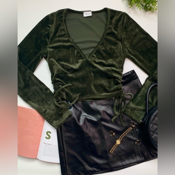 Velvet Wrap Olive Long Sleeve Top - Picture 7 of 13